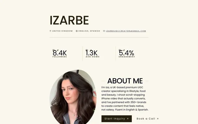 The Mono Poster media kit template, shown with an example creator