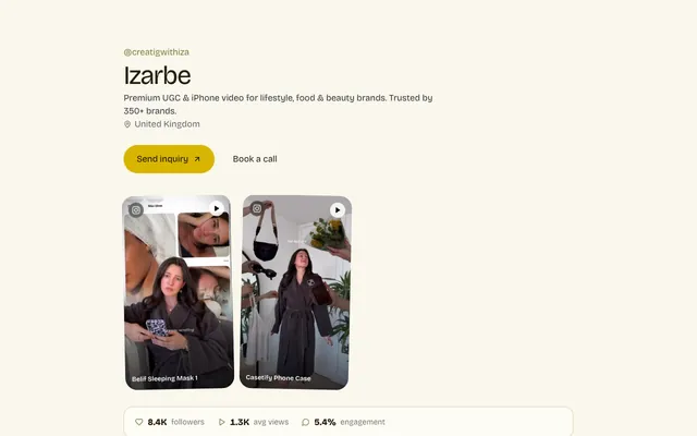 The Reel media kit template, shown with an example creator
