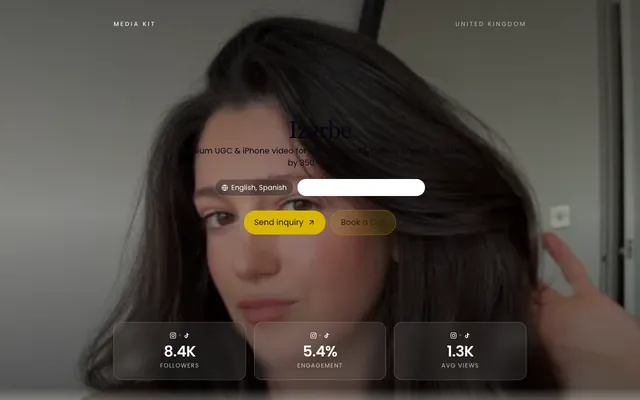 The Showcase media kit template, shown with an example creator